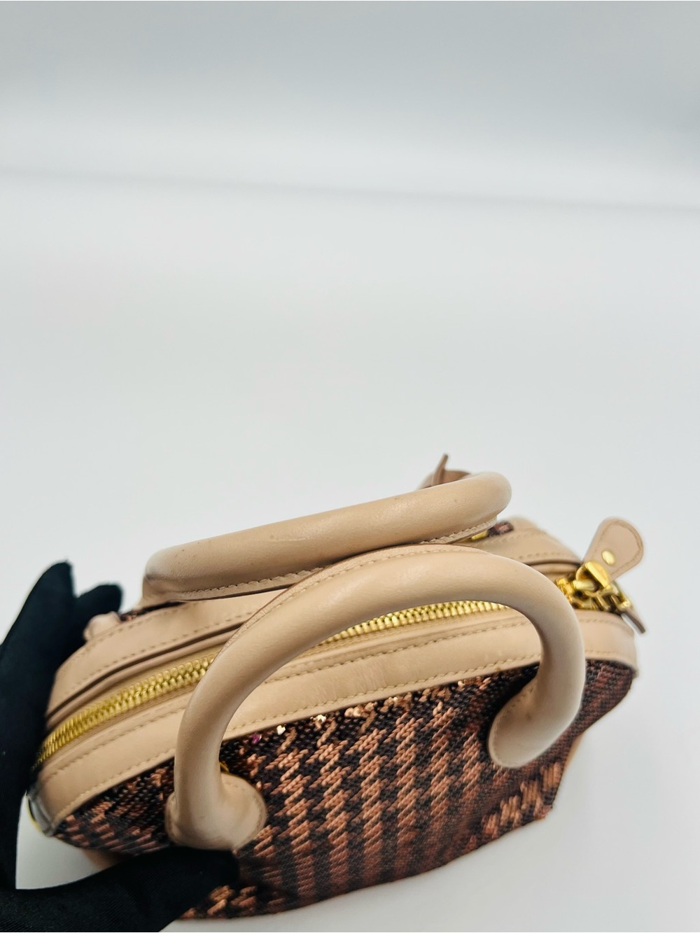 Salvatore Ferragamo Sequin Houndstooth Fiamma Satchel/Crossbody Bag - Picture 5 of 13